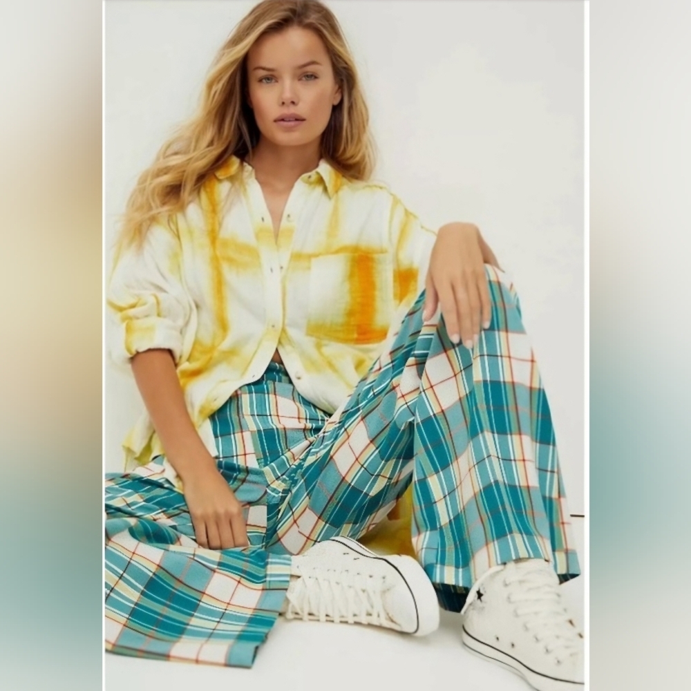 FREE PEOPLE NWOT Jules Wide Leg Plaid Pants